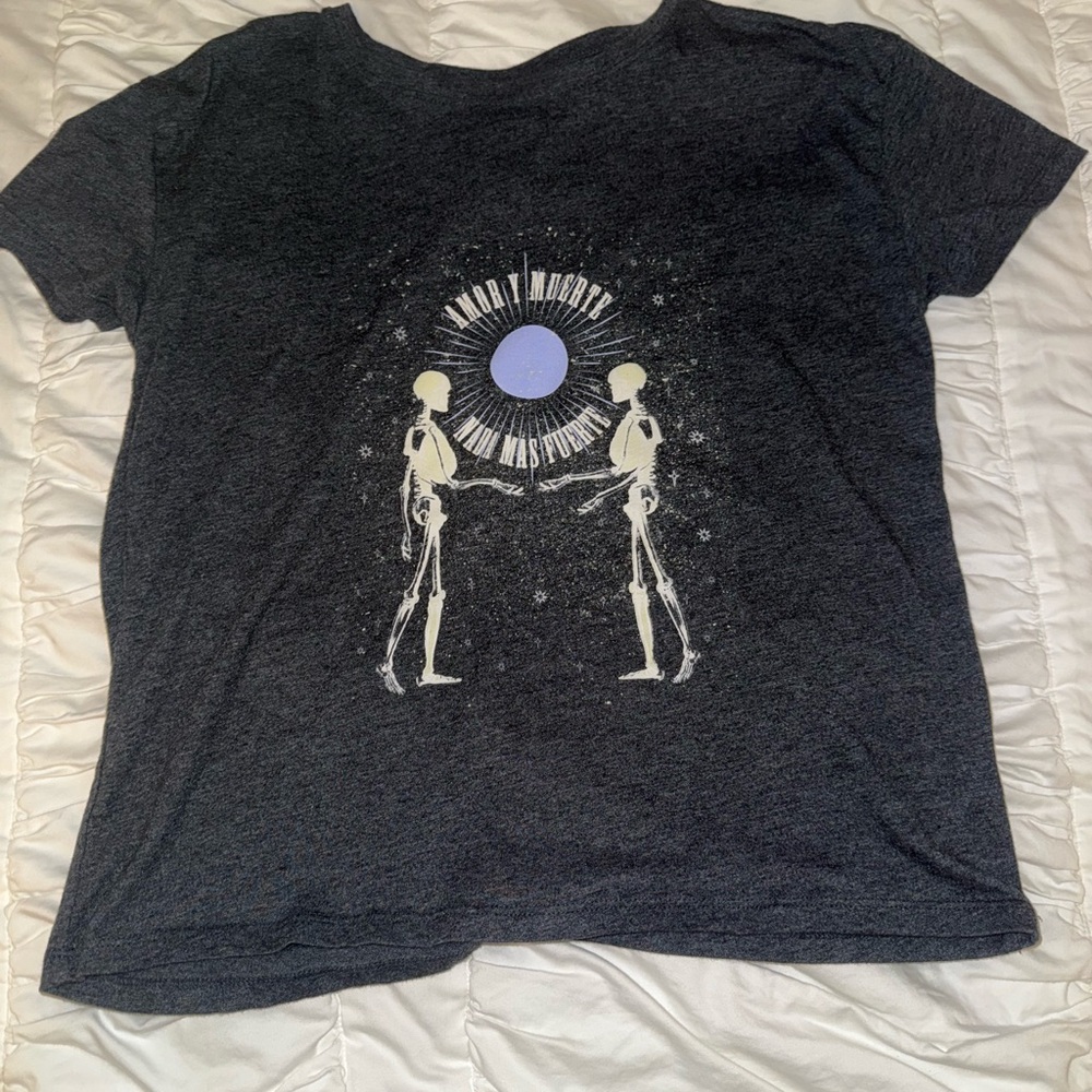 Gray Graphic Tee with Skeleton Design